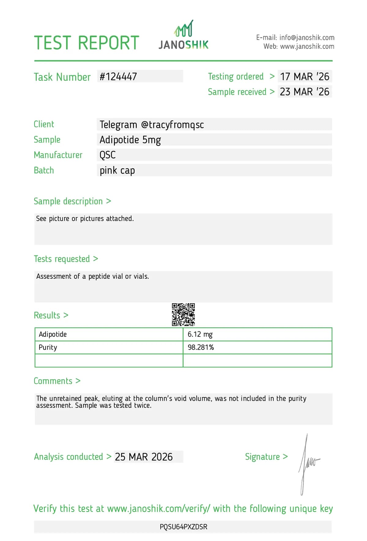 Janoshik lab report #124447 for Adipotide