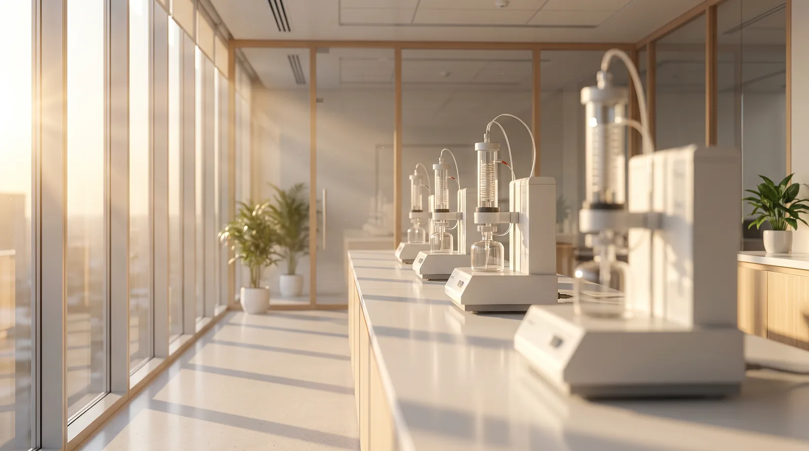 A quiet analytical laboratory at dawn