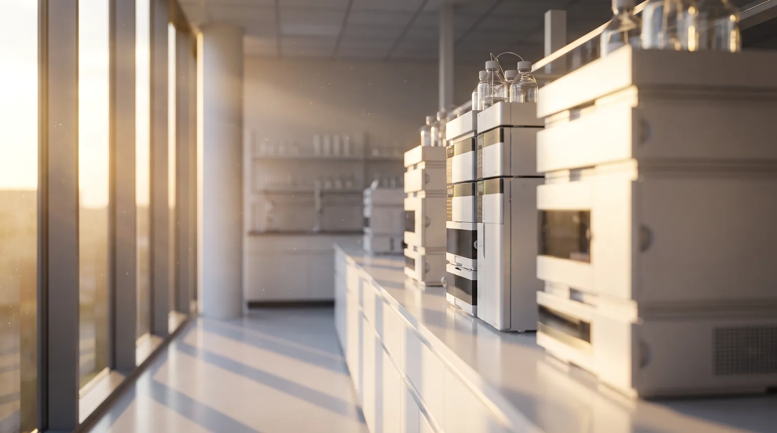 A quiet analytical laboratory at dawn