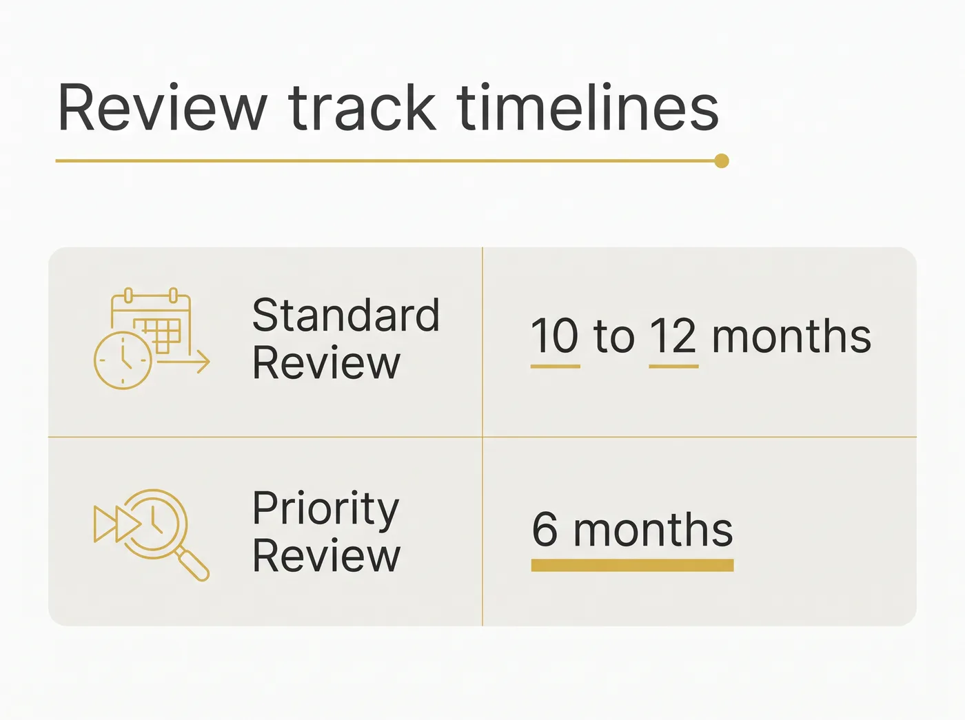 A comparison of standard versus priority review timelines.