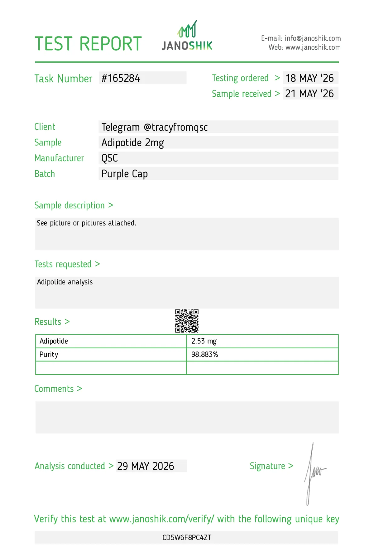 Janoshik lab report #165284 for Adipotide